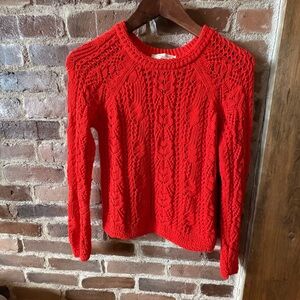 Sezane Red Cable Knit Crew Sweater
